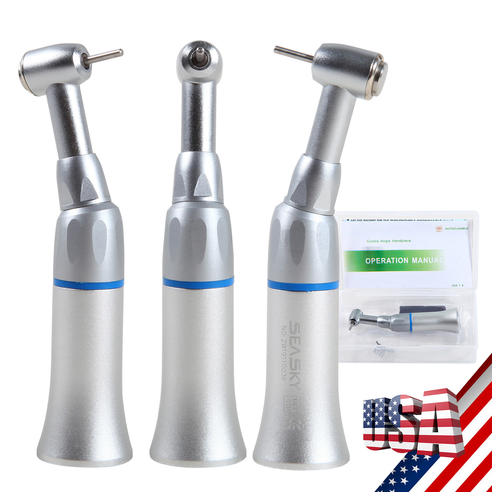 1-5* Dental Low Speed Contra Angle Handpiece Push Button Fit FG 1.6mm Burs YAG