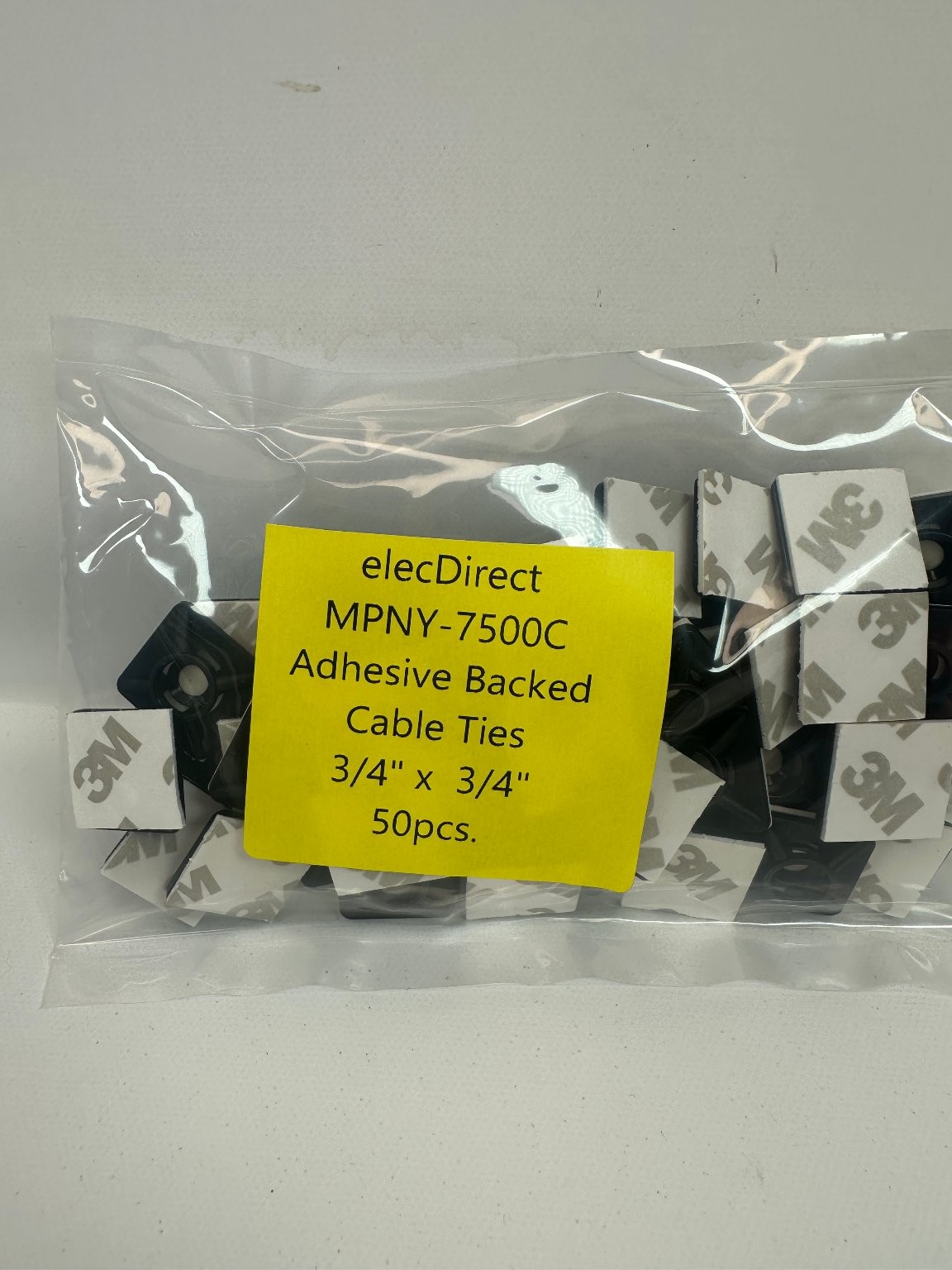 elecDirect MPNY-7500C Adhesive Backed Cable Ties 3/4″ x 3/4″ 50pcs 3M