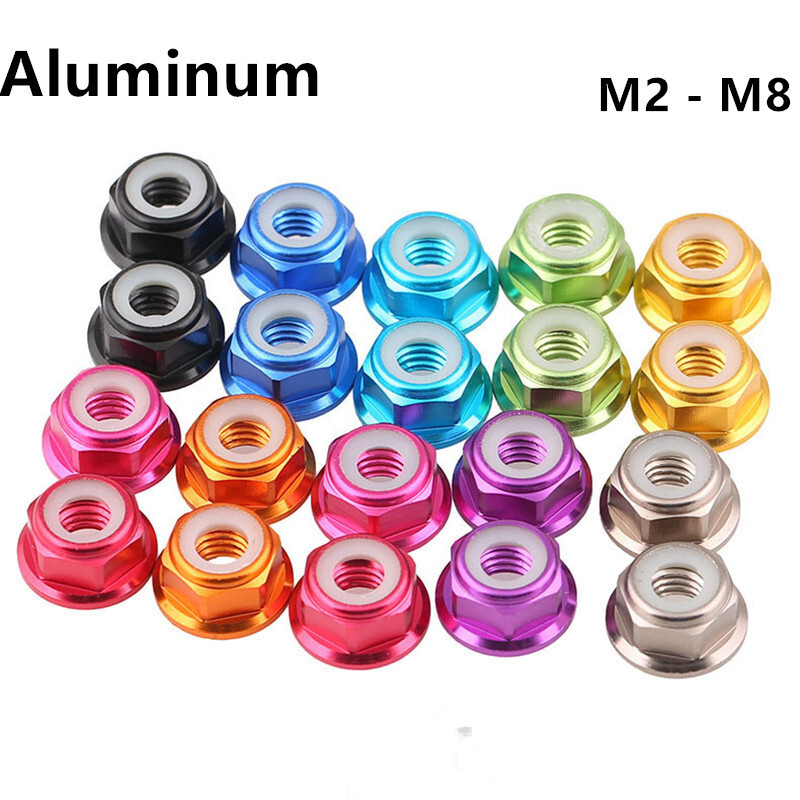 Multicolor Aluminum Hex Flange Lock Nut With Nylon Insert M2 M3 M4 M5 M6 M8