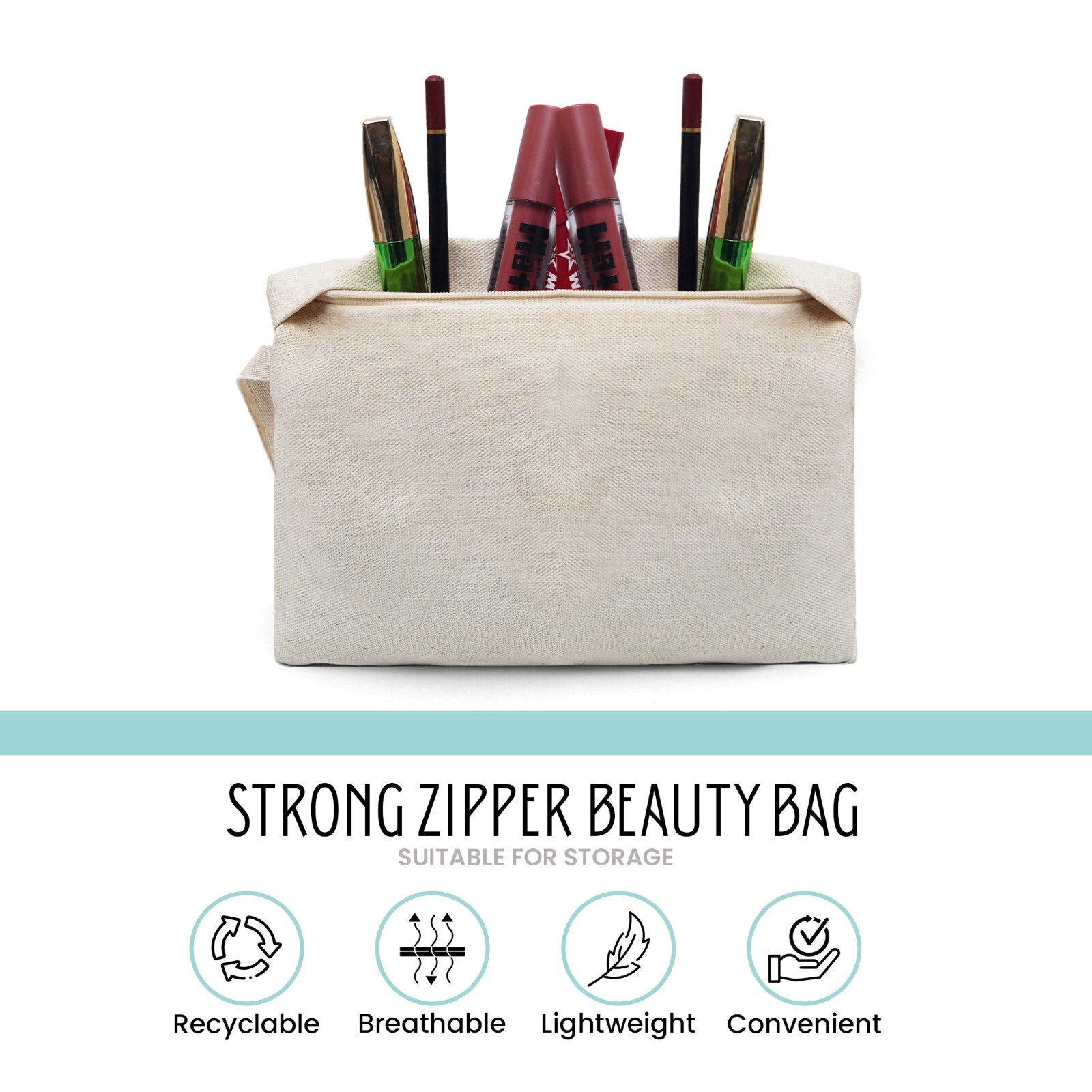 9 x 7.5 Inches Canvas Cotton Reusable Storage Premium Zipper Cosmetic Bags