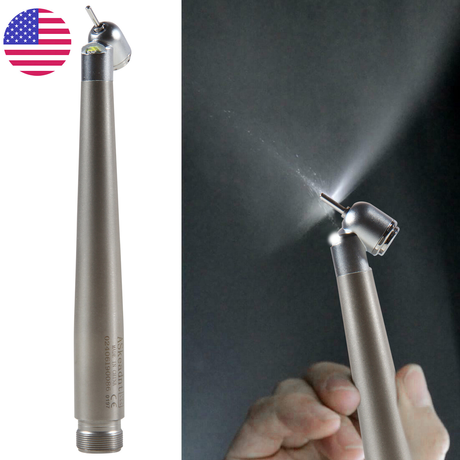 45 Degree Dental LED E-generator 45° Angle High Speed Handpiece 2 Hole ASkeadnt