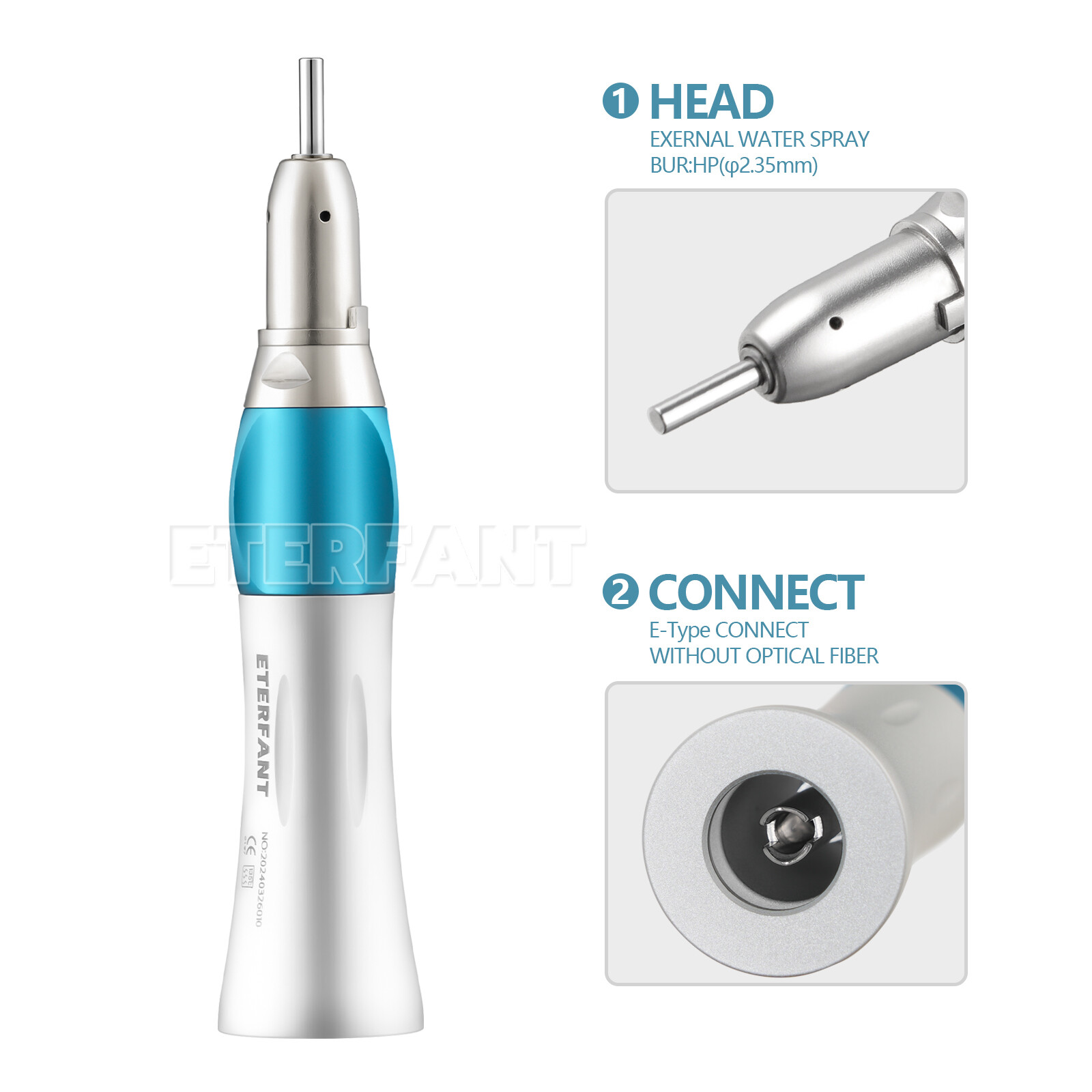 ETERANT Dental 1:1 Slow Low Speed Straight Handpiece/Air Motor Micromotor 4Hole