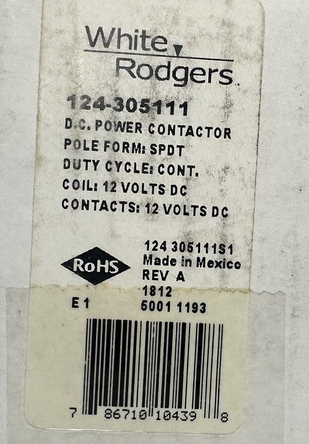 WHITE-RODGERS 124-305111 DC Continuous Power Solenoid 12V NEW IN BOX