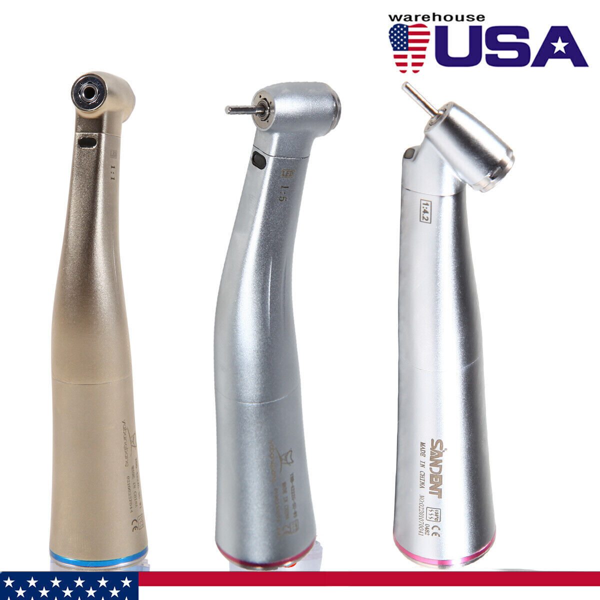 NSK Style Dental 1:1 1:4.2 1:5 fibra óptica LED Contra ángulo Pieza de mano USA