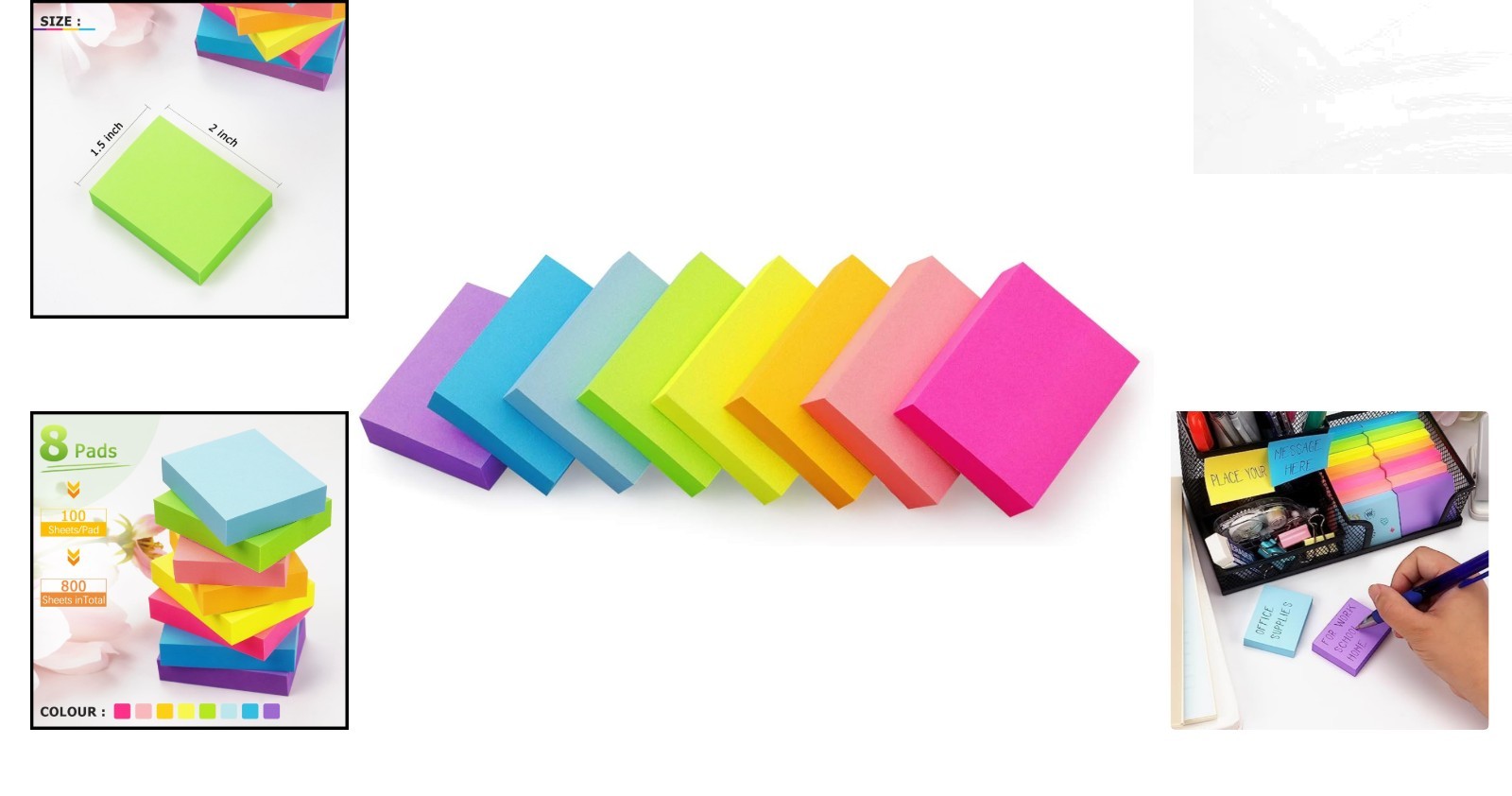 Brightly Colored 1.5×2 inch Sticky Notes – 800 Sheets of Self-Stick Pads