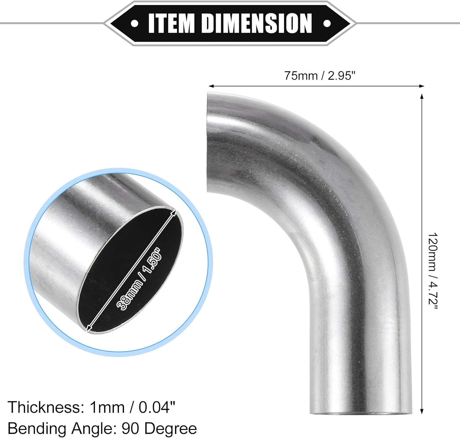 Bend Elbow Pipe Tube, 1.5″ OD 4.72″ 2.95″ Leg 90 Degree DIY Exhaust Pipe Interco