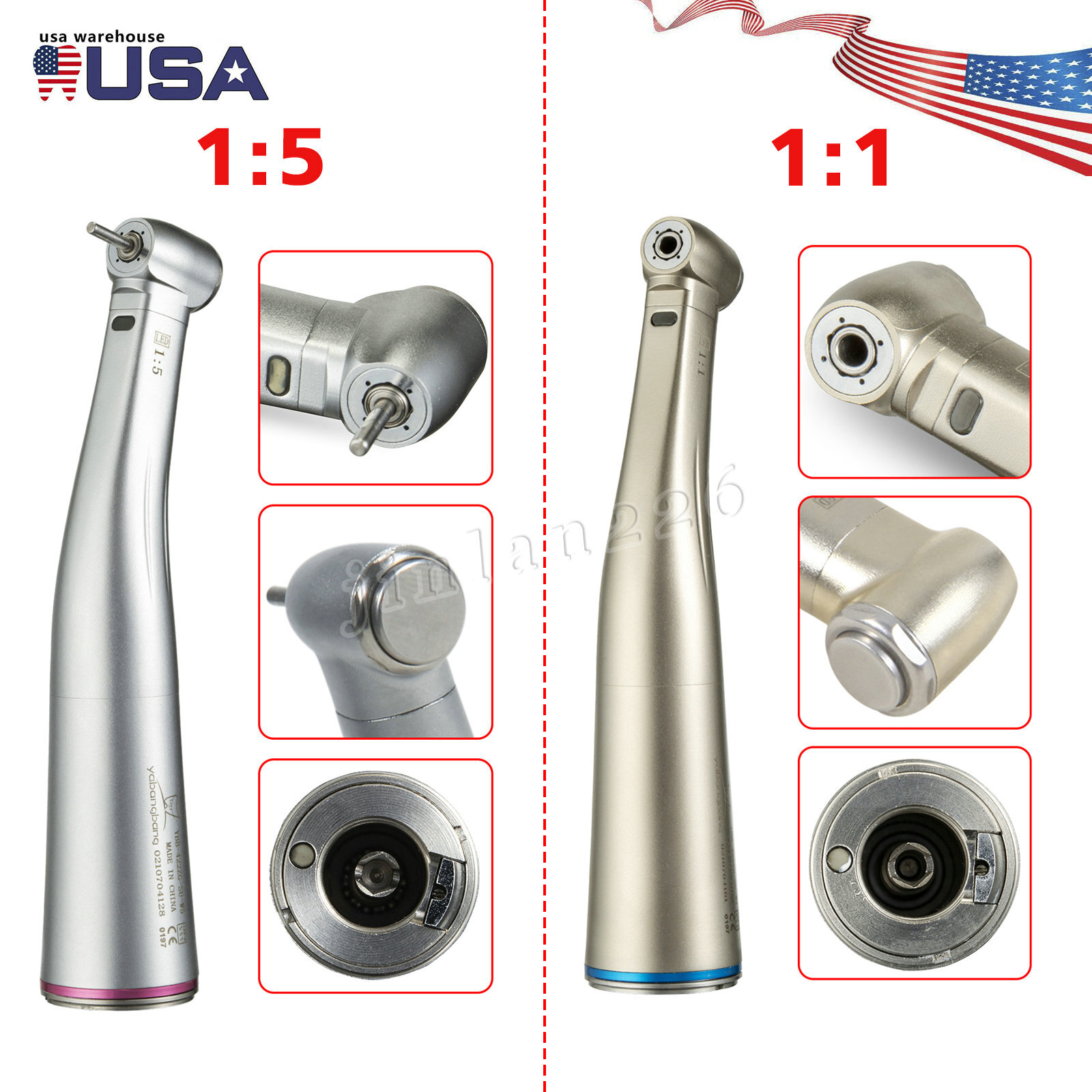Dental 1:5 1:1 Fiber Optic LED Contra Angle Handpiece Fit NSK Electric Motor YBB