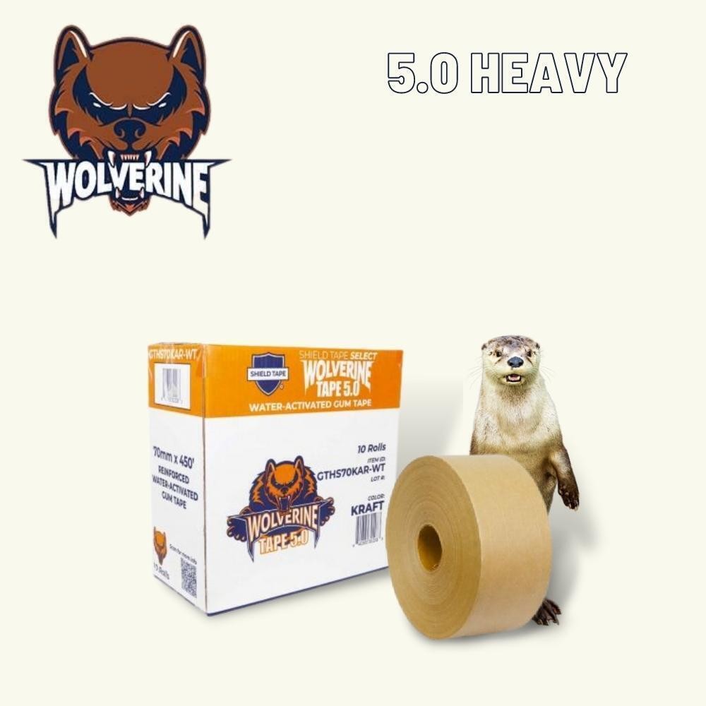 5 Rolls Kraft Reinforced Heavy Gum Tape 70mm x 450′ Wolverine Tape 5.0 [6.3 Mil]