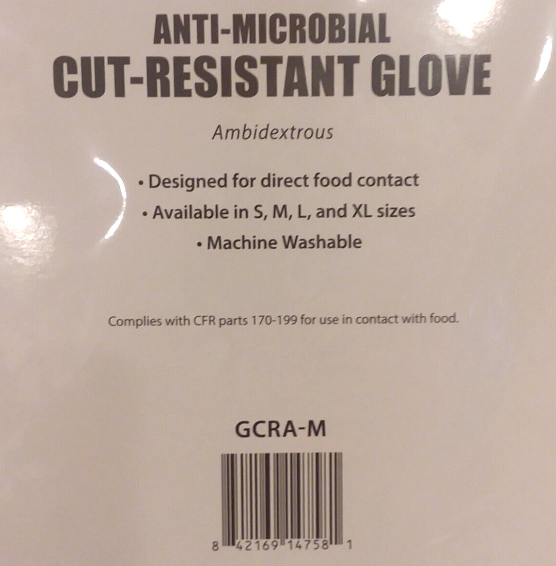 Winco Protective Cut Resistant Glove ANSI Level A5 Anti Microbial GCRA-M MEDIUM