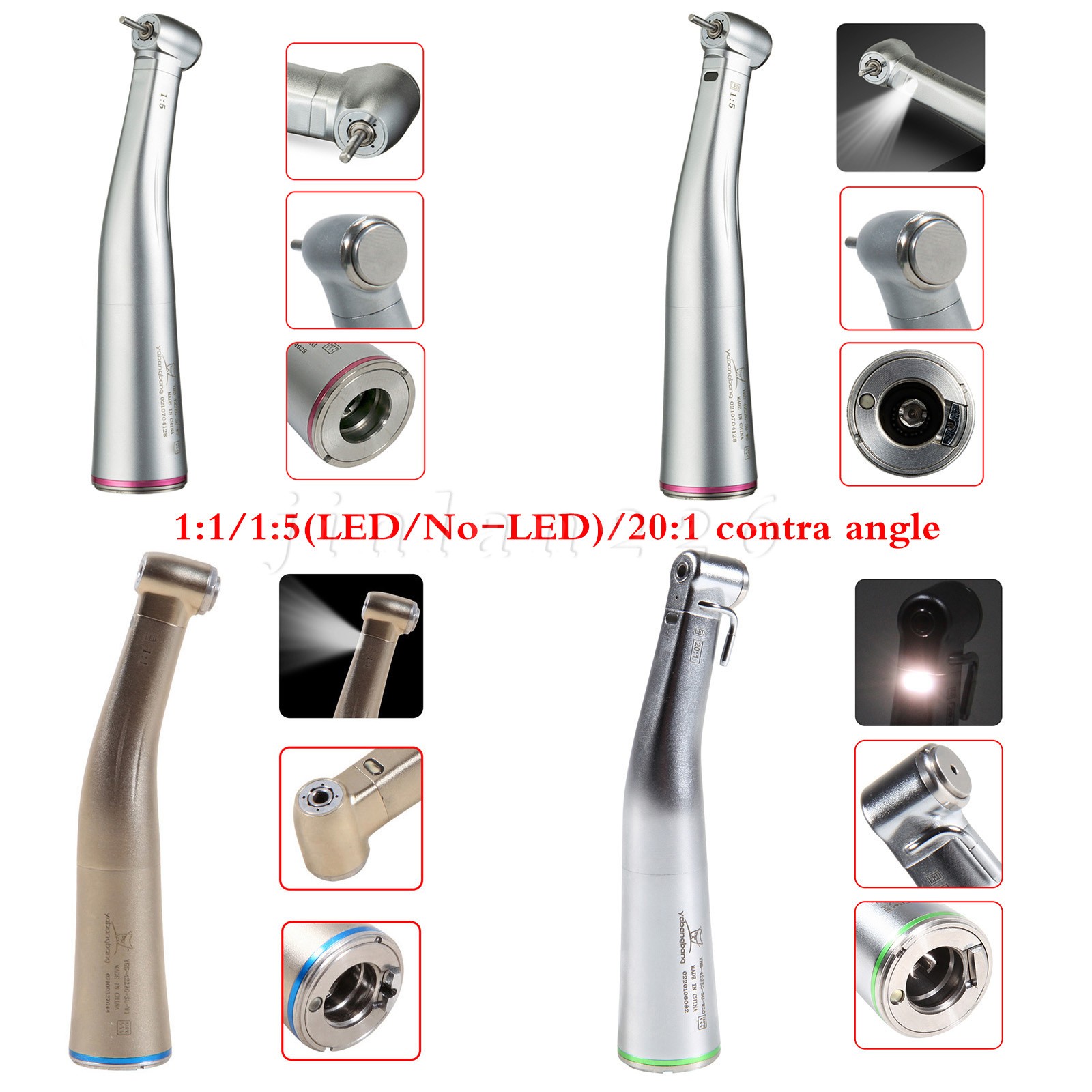 Yabangbang Dental 1:1 20:1 1:5 LED Fiber Optic Contra Angle Handpiece