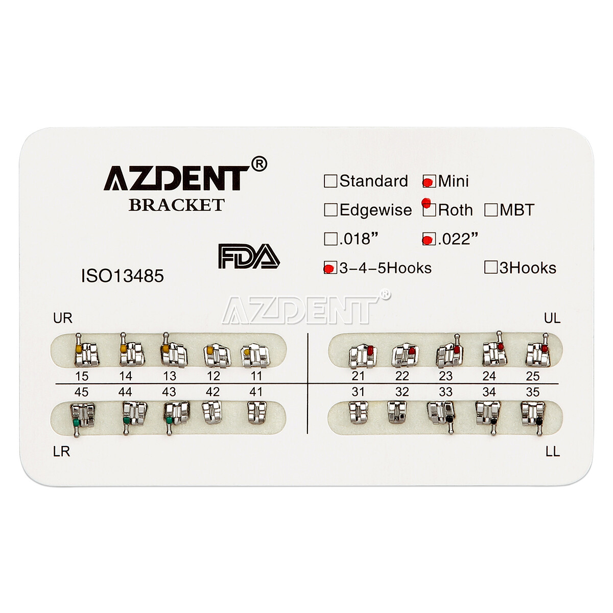10X AZDENT Dental Brackets Mini/Standard MBT/Edgewise/Roth 022/018 Hooks 3/345