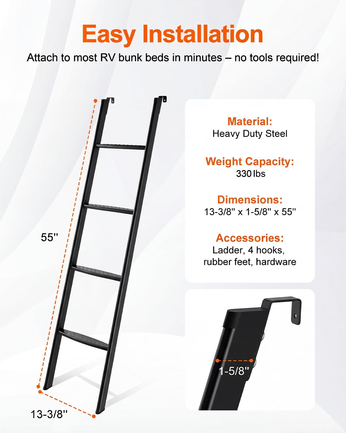 HeavyDuty 55Inch RV Bunk Bed Ladder, AntiSlip, 330 lbs Capacity, Extra Wide