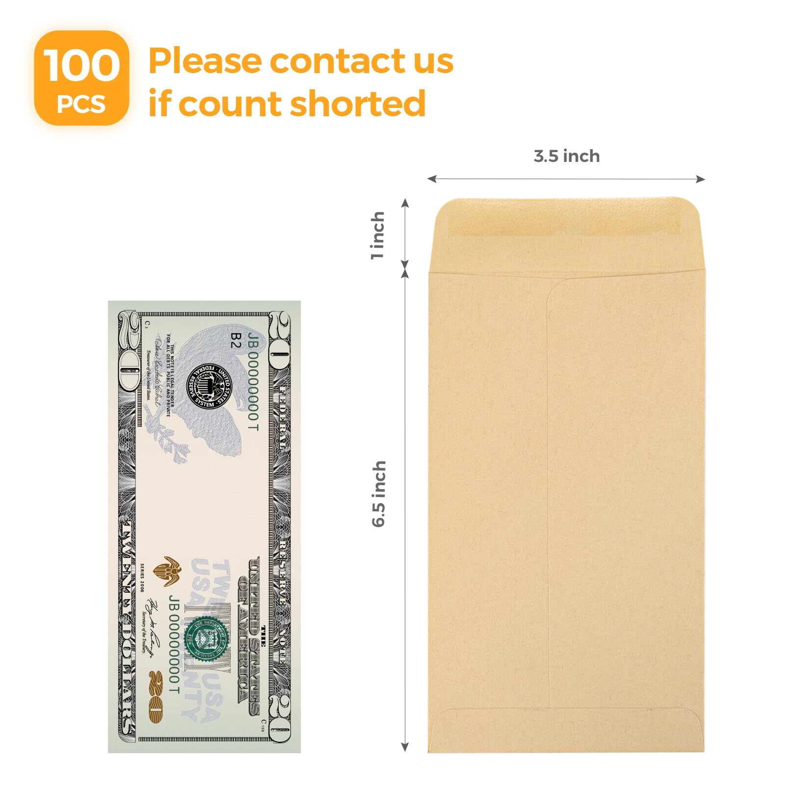 100 PACK Brown Cash Envelopes 3 1/2 x 6 1/2 for Budgeting, Small Kraft Money