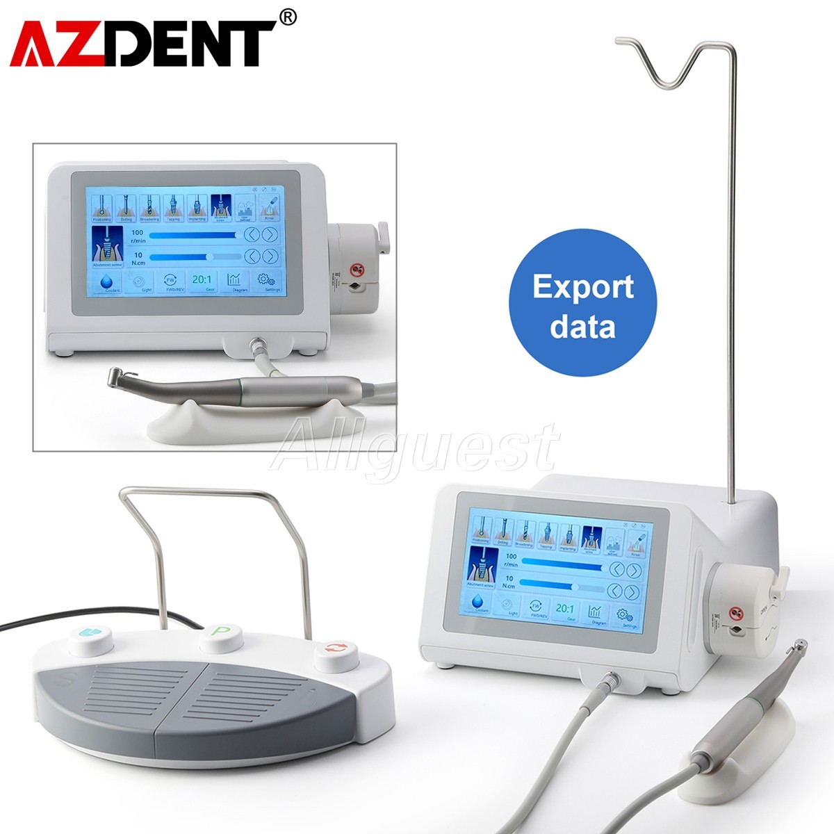 AZDENT Dental Surgical Implant System Motor Touch Screen+20:1 LED Handpiece