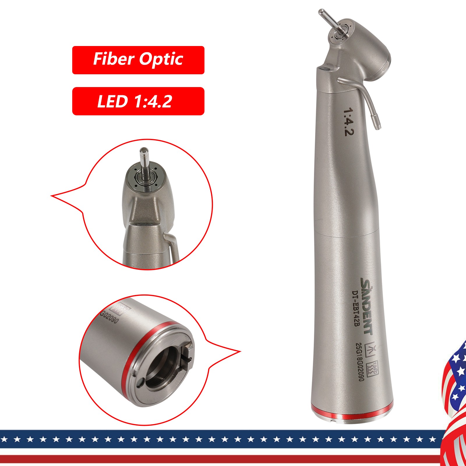 Dental Optic Fiber LED 1:4.2 Increasing Handpiece 45°Angle Head External Channel