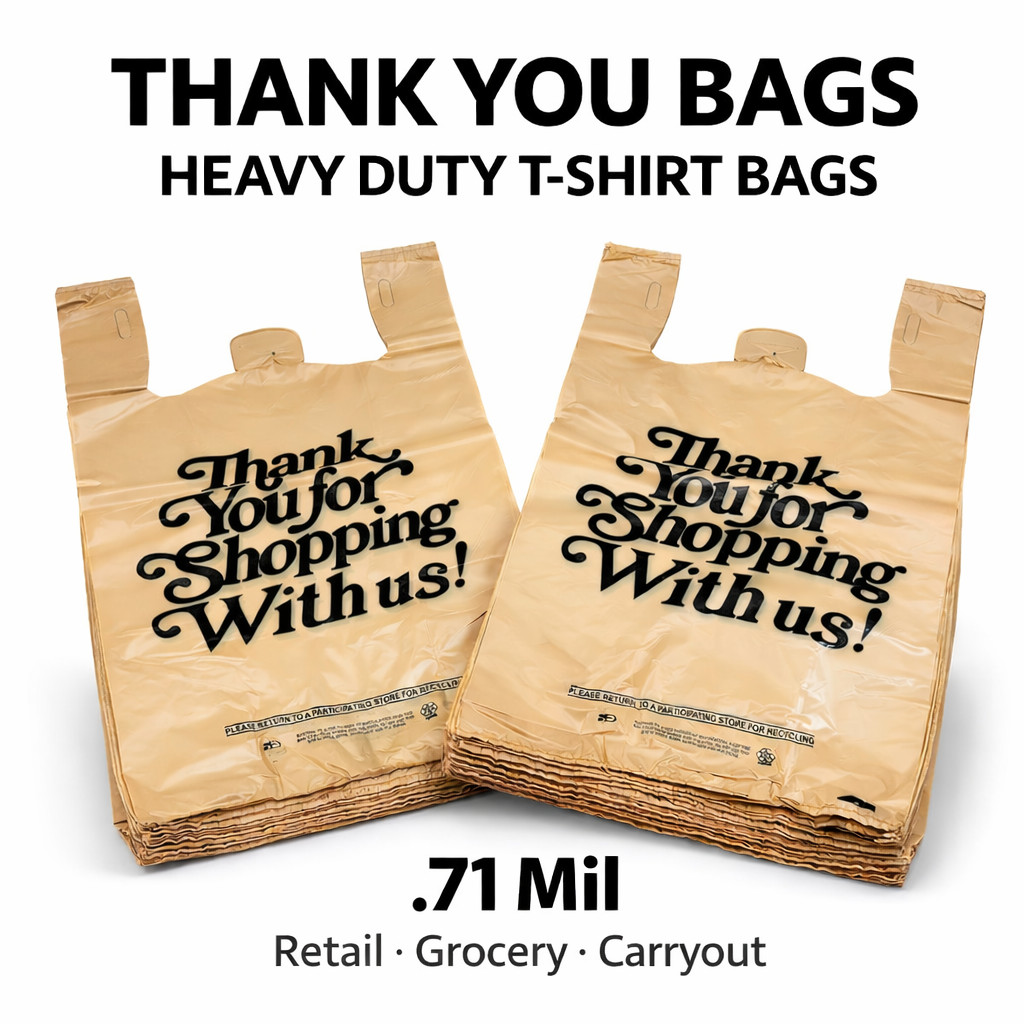 Heavy Duty Beige T Shirt Bags 21 x 6.5 x 11.5 0.71 Mil Grocery Bags