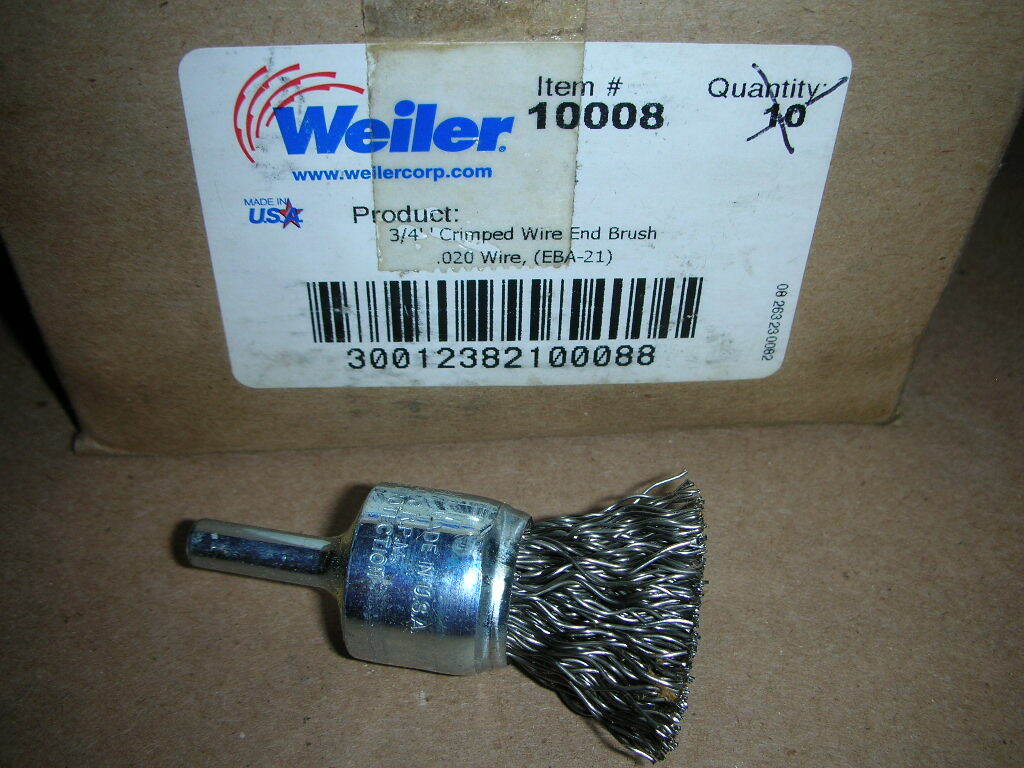 WEILER 10008 EBA-21, 3/4″ Steel Crimped Wire End Brush 1/4″ Shank .020″ Wire USA