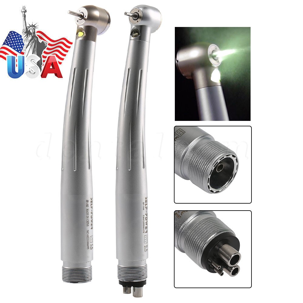 Dental LED E-generator Fiber Optic High Speed Handpiece 2 4Hole Fit FG1.6mm Burs