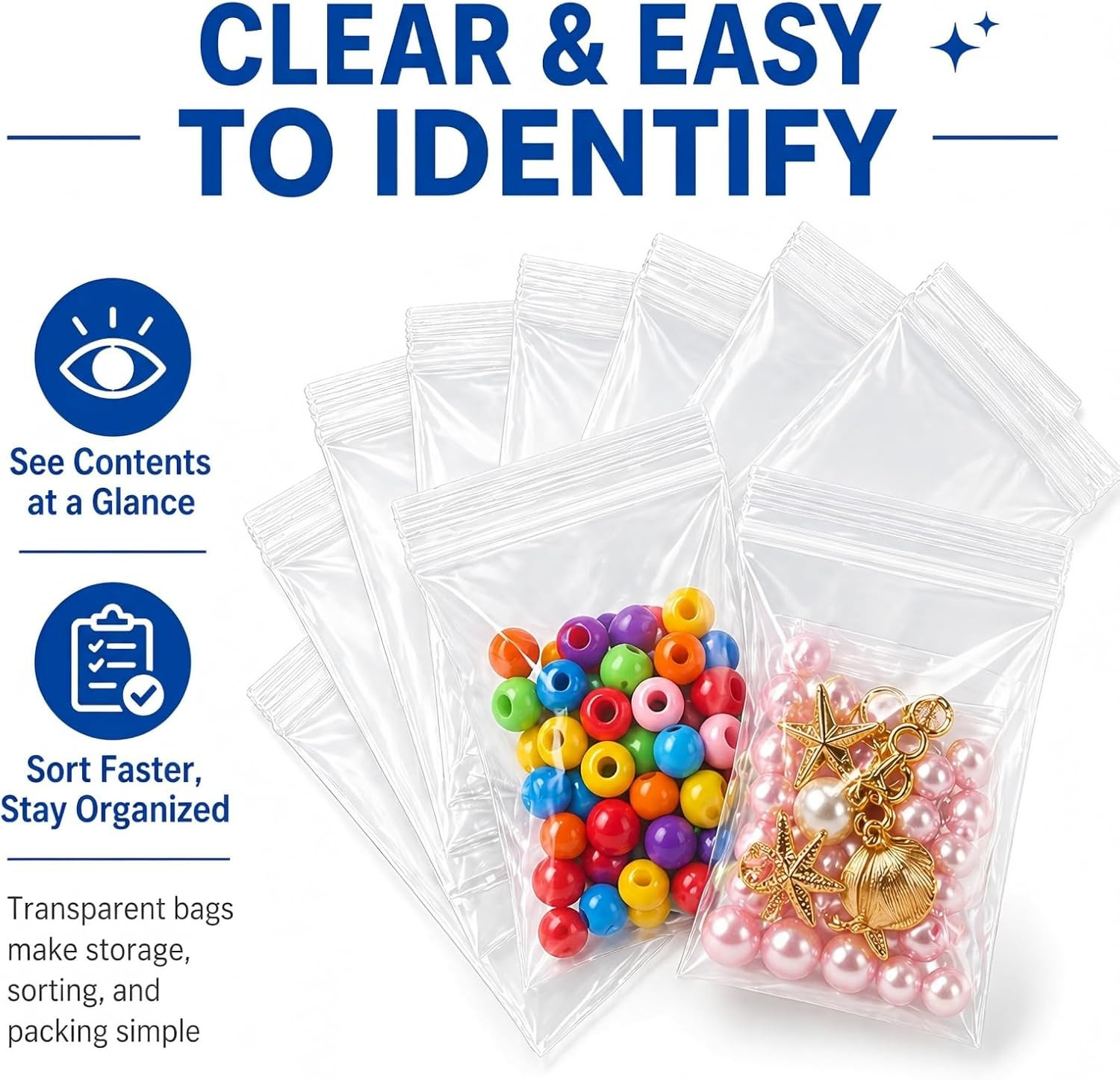 600 Pack Small Plastic Baggies 6 Assorted Sizes. 1.5X2 2X2 2X3 3X3 3X4 3X5 Inch