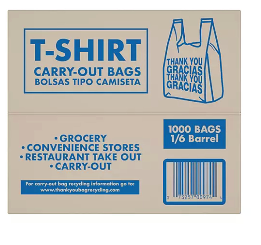 T-Shirt Carry-Out Bags, 11.5″ x 6.5″ x 22″ (1,000 ct.)
