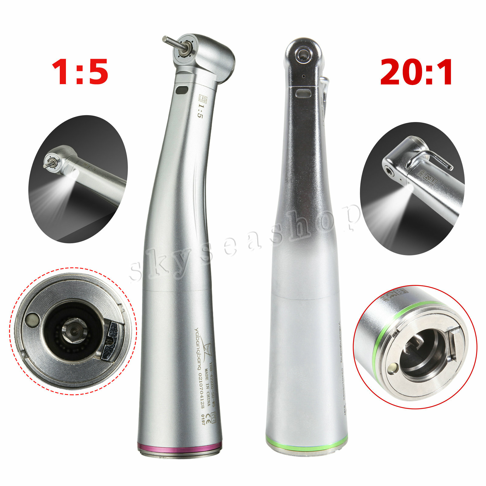 Dental LED 1:5 / 20:1 Implant Contra Angle Fiber Optic handpiece for KAV/NSK dt