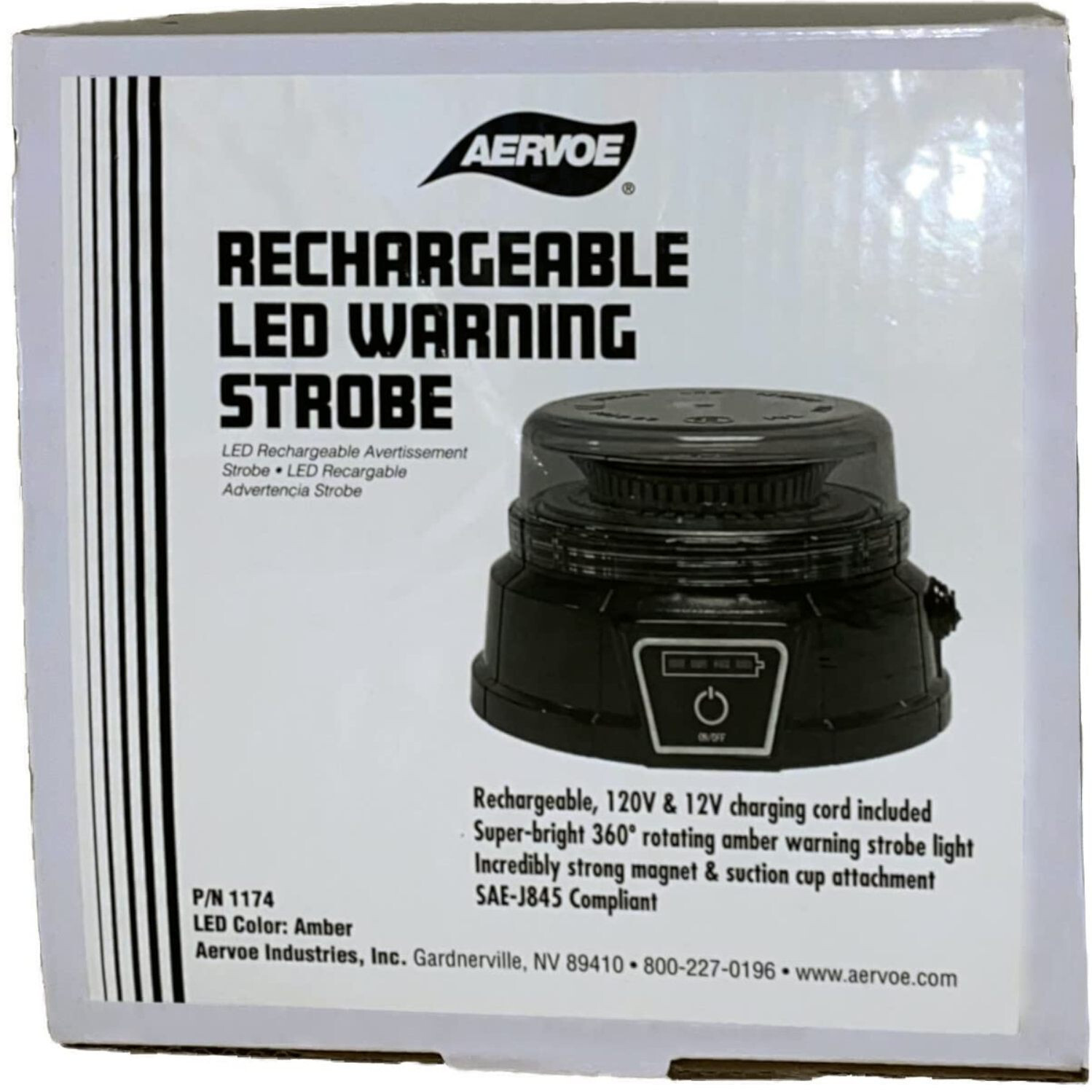 Aervoe 1174 Rechargeable Wireless LED Warning Strobe, Amber, 45-LED Light