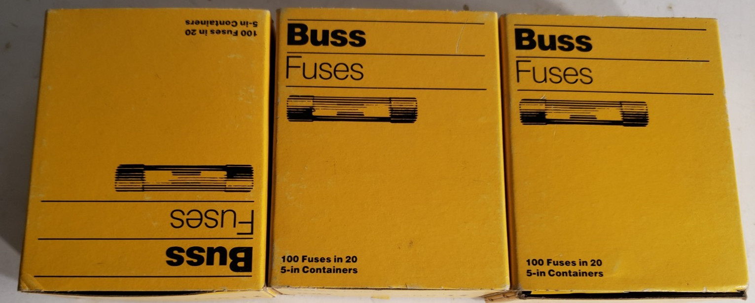 LOT OF 3 100 COUNT BOXS OF BUSS FUSE AGA 1- 1/2 (300 FUSES TOTALS).