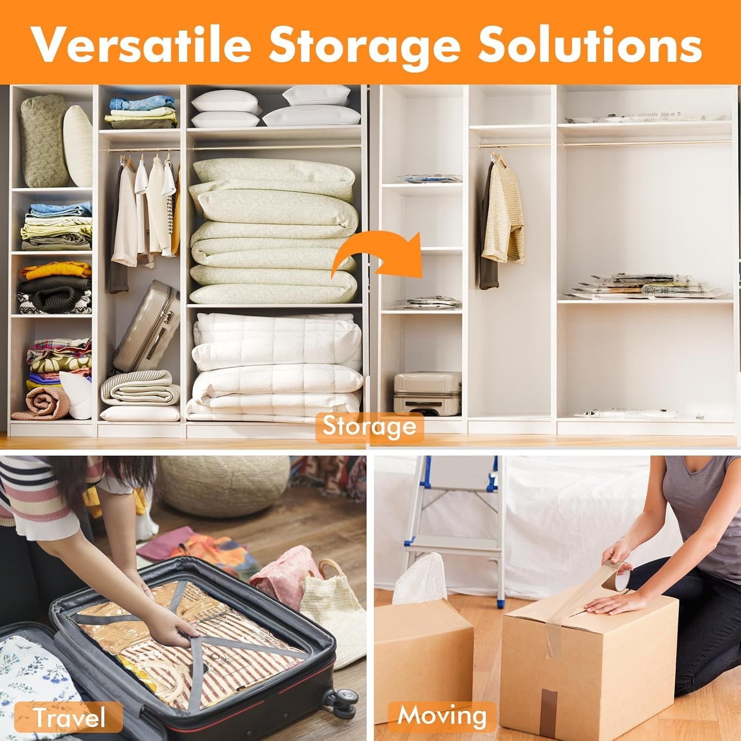Vacuum Storage Bags Space Saver Heavy Duty Airtight Reusable for Clothes