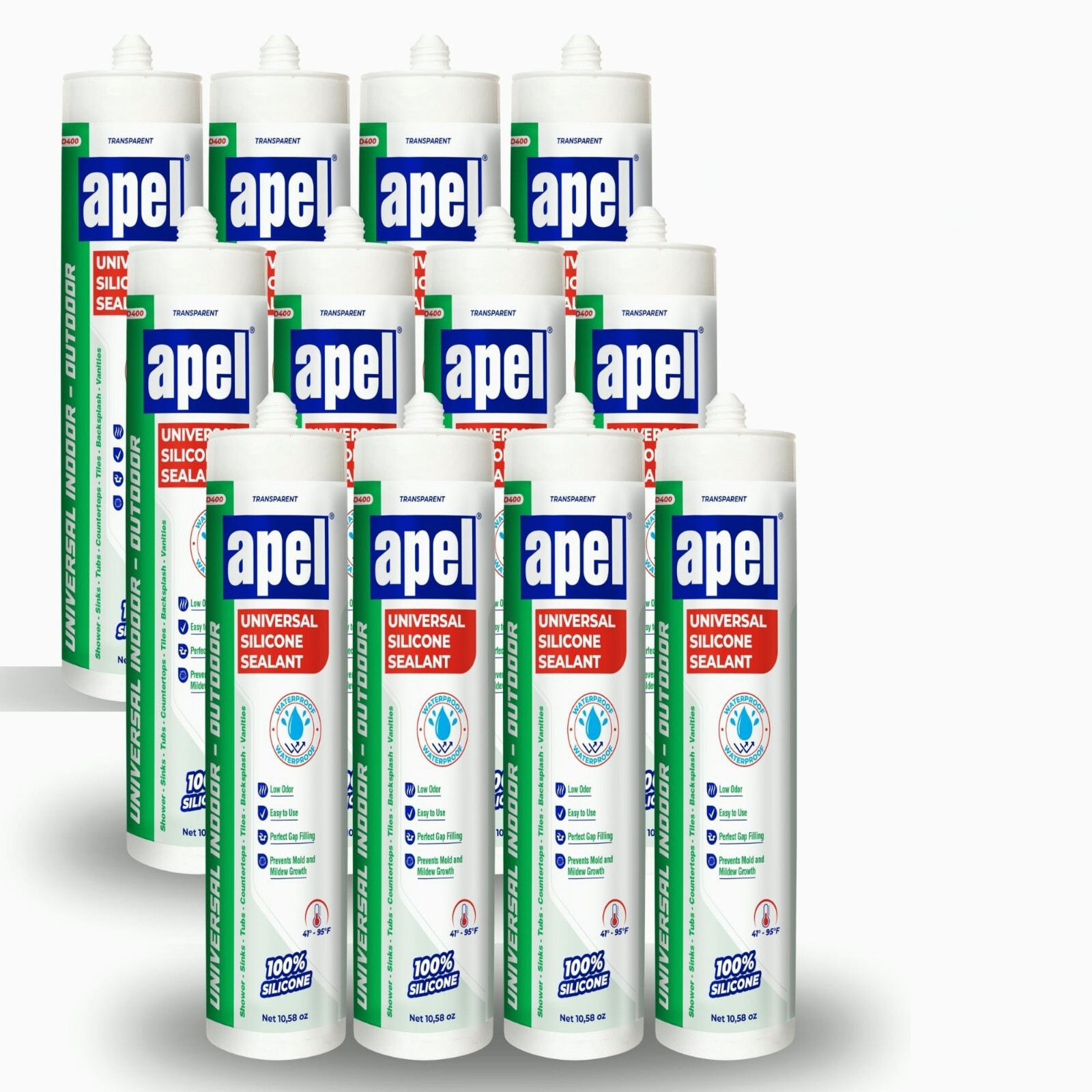 Multipurpose 100% Silicone Sealant (12 x 10.5 fl oz) Clear Waterproof 12 Pack