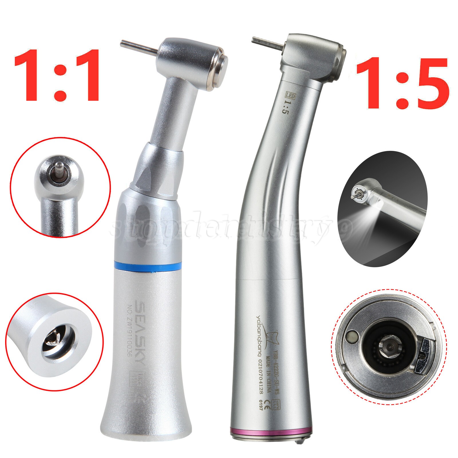 Dental 1:1 No-LED/1:5 LED Increasing Contra Angle Handpiece Fit FG 1.6mm Bur fo