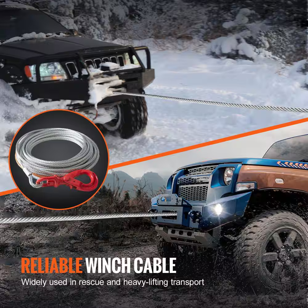 Galvanized Steel Winch Cable, 3/8 In. X 50 Feet 15,200 Lbs. Breaking Strength, W