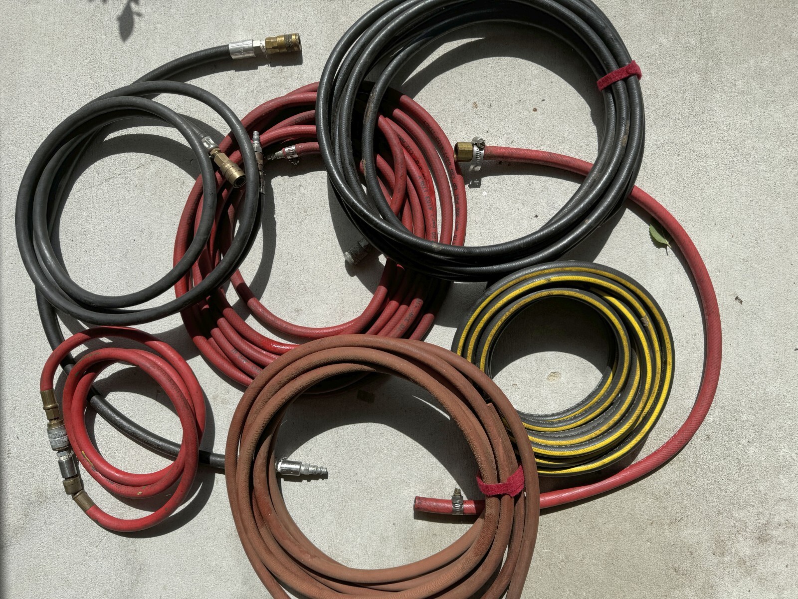Lot of 8 Industrial Vinyl Pneumatic Air Tool Hoses w/Brass Couplings & Fittings