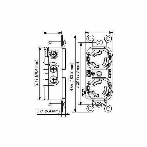 Leviton 4750 NEMA L7-15R Duplex Locking Receptacle, 277V, 15A, 2P, 3W, 1PH