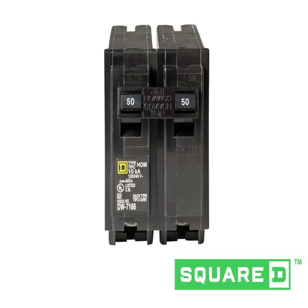 Circuit Breaker Square D 50 Amp 2 Pole Homeline Standard Trip Residential Black