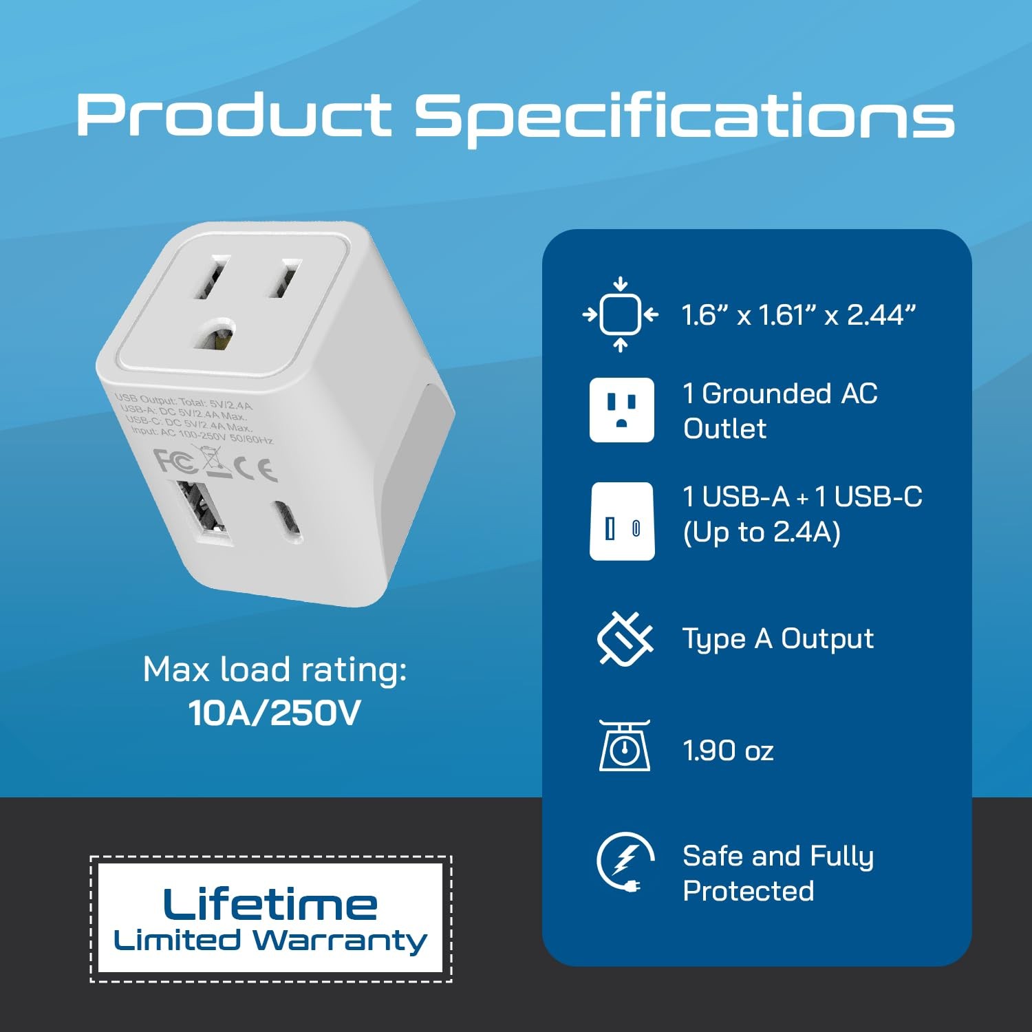 Japan, Philippines Travel Adapter Plug with USBA + USBC Usa Input Type A U…
