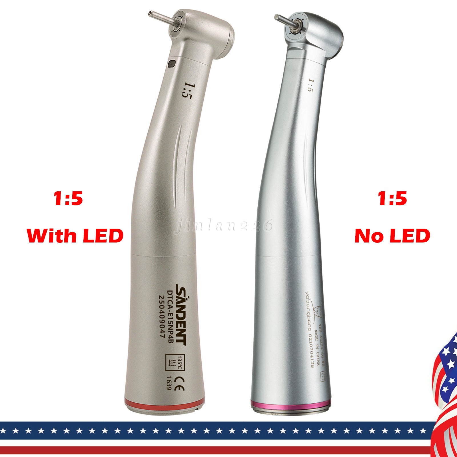 Dental 1:5 LED Fiber Optic Contra Angle Handpiece Red Ring fit NSK Ti-MAX X95L