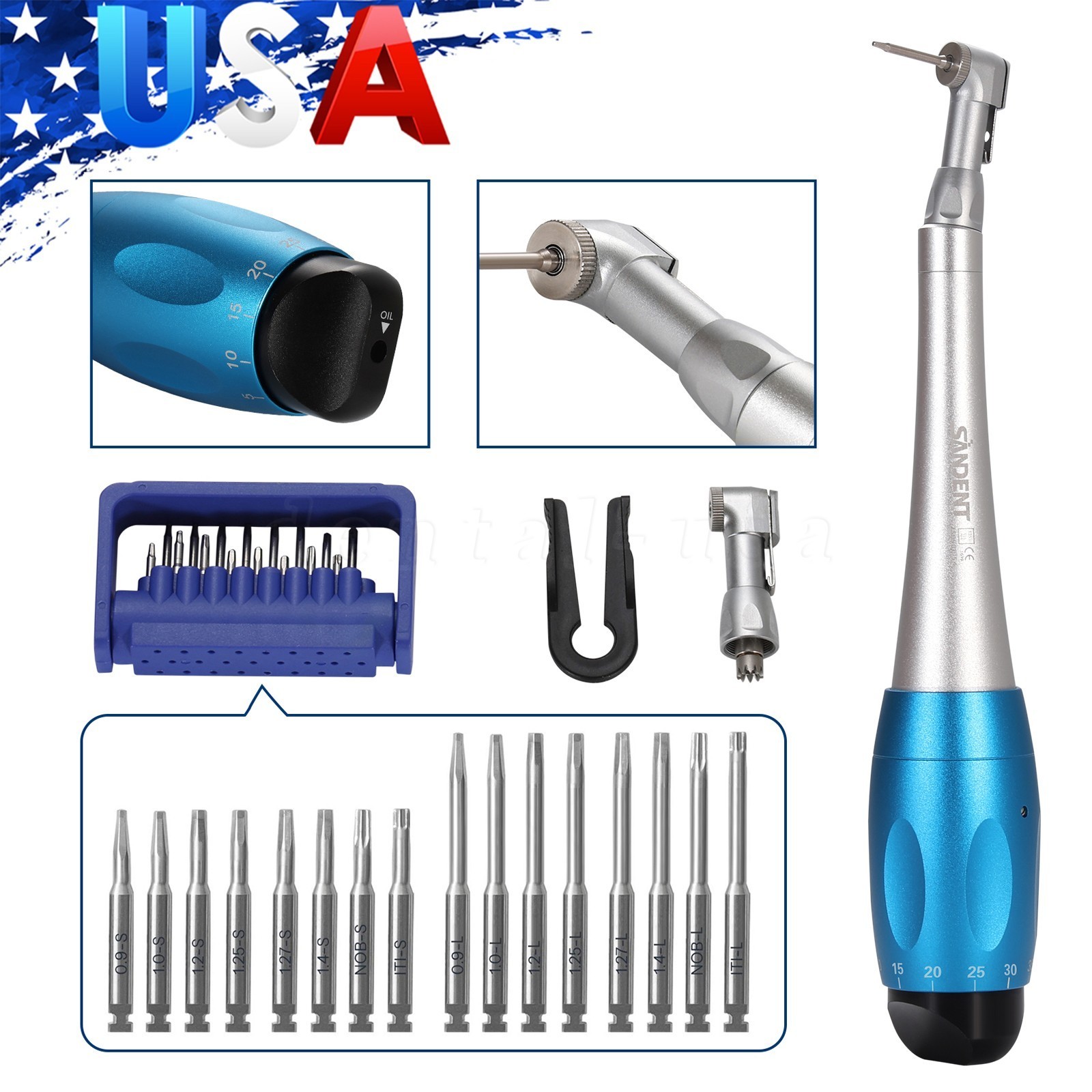 Dental Universal Implant Kit Torque Wrench Contra Angle Handpiece & 16 Drivers