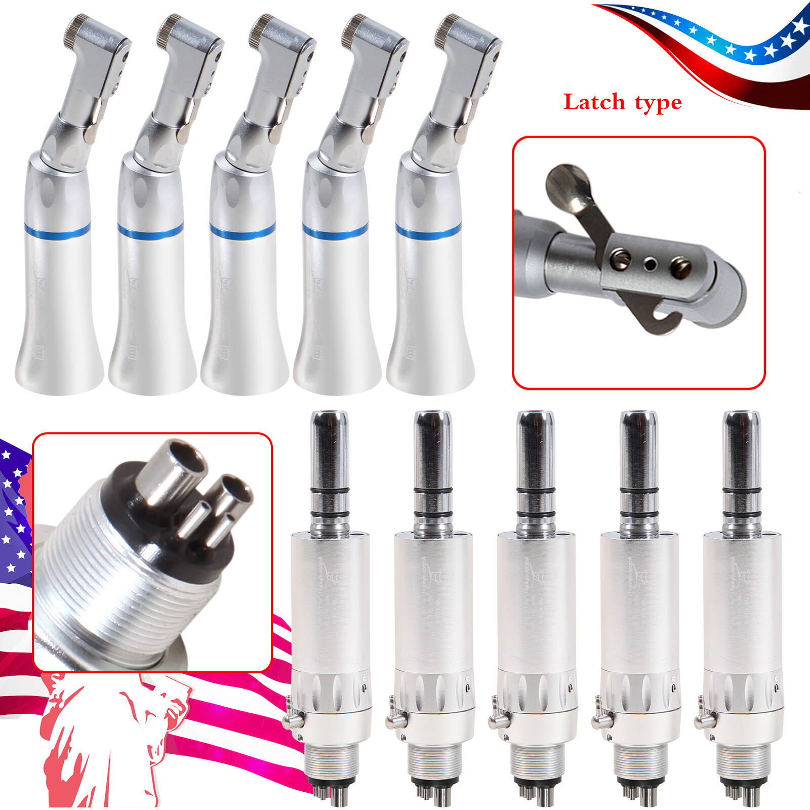 NSK Style Dental Slow Low Speed Handpiece Contra Angle/Air Motor 4 Hole