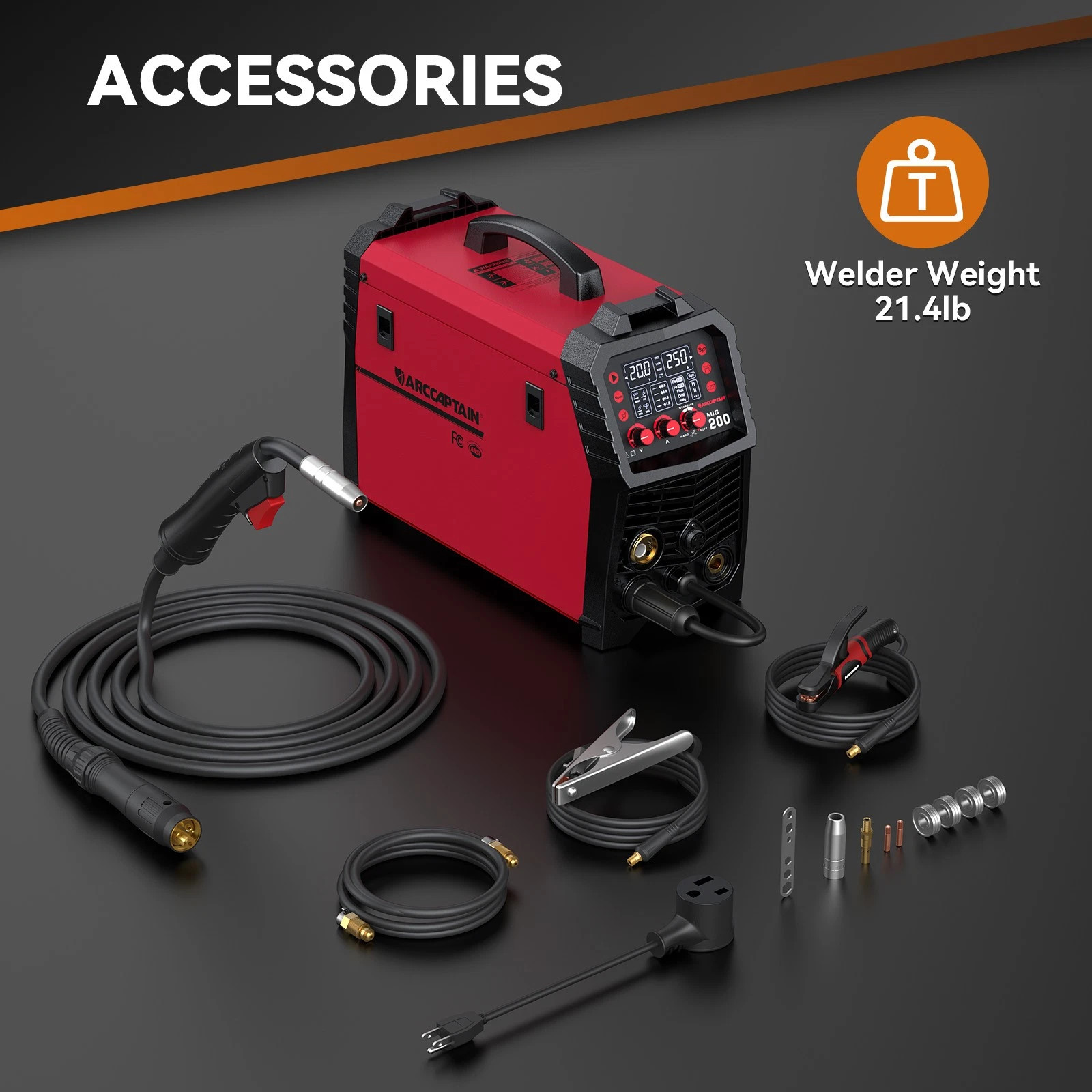 ARCCAPTAIN MIG Welder 200Amp 6 in 1 Aluminum LED Display 110V/220V Multi Process