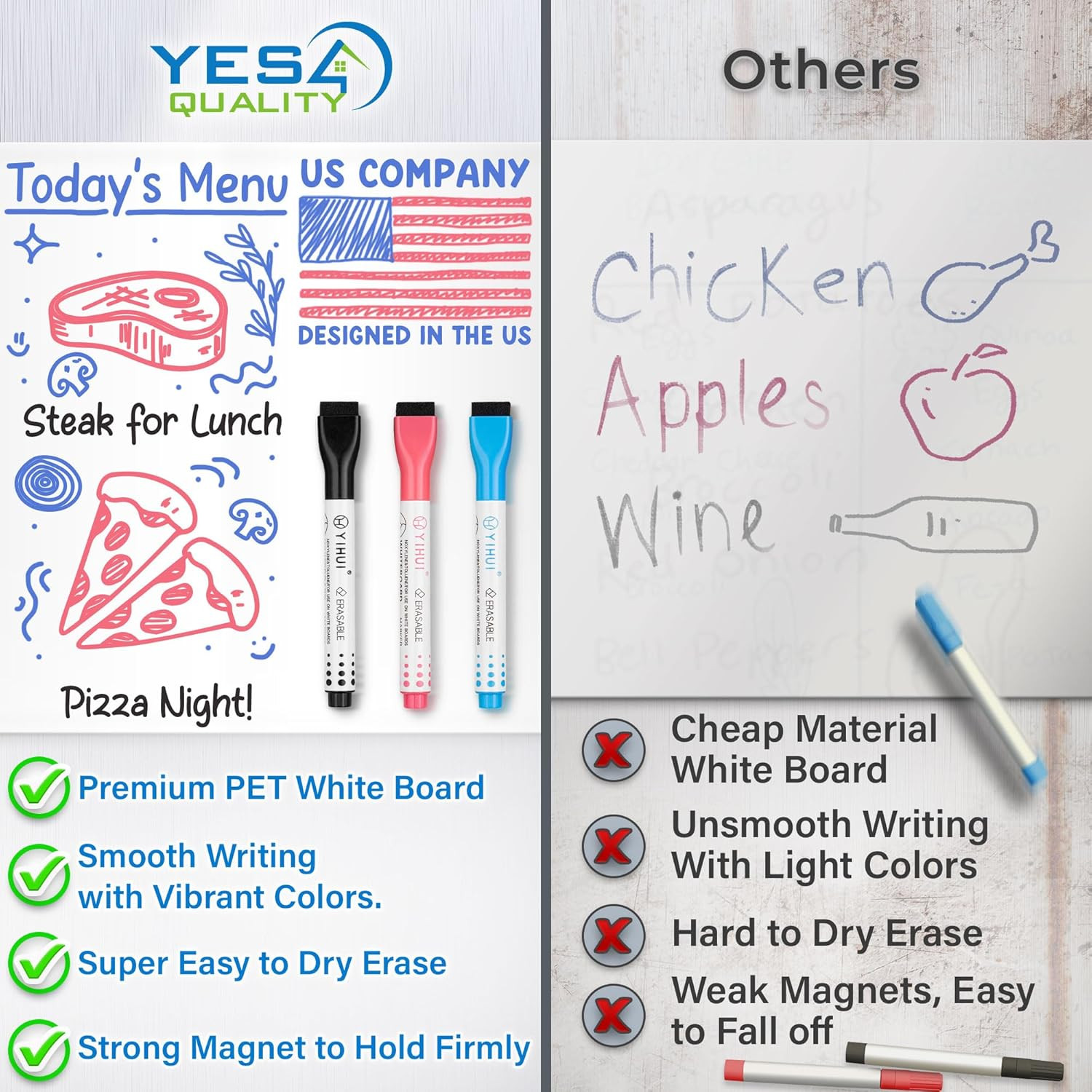 YES4QUALITY Magnetic Dry Erase White Board Sheet for Fridge 12X8 In, with Stain