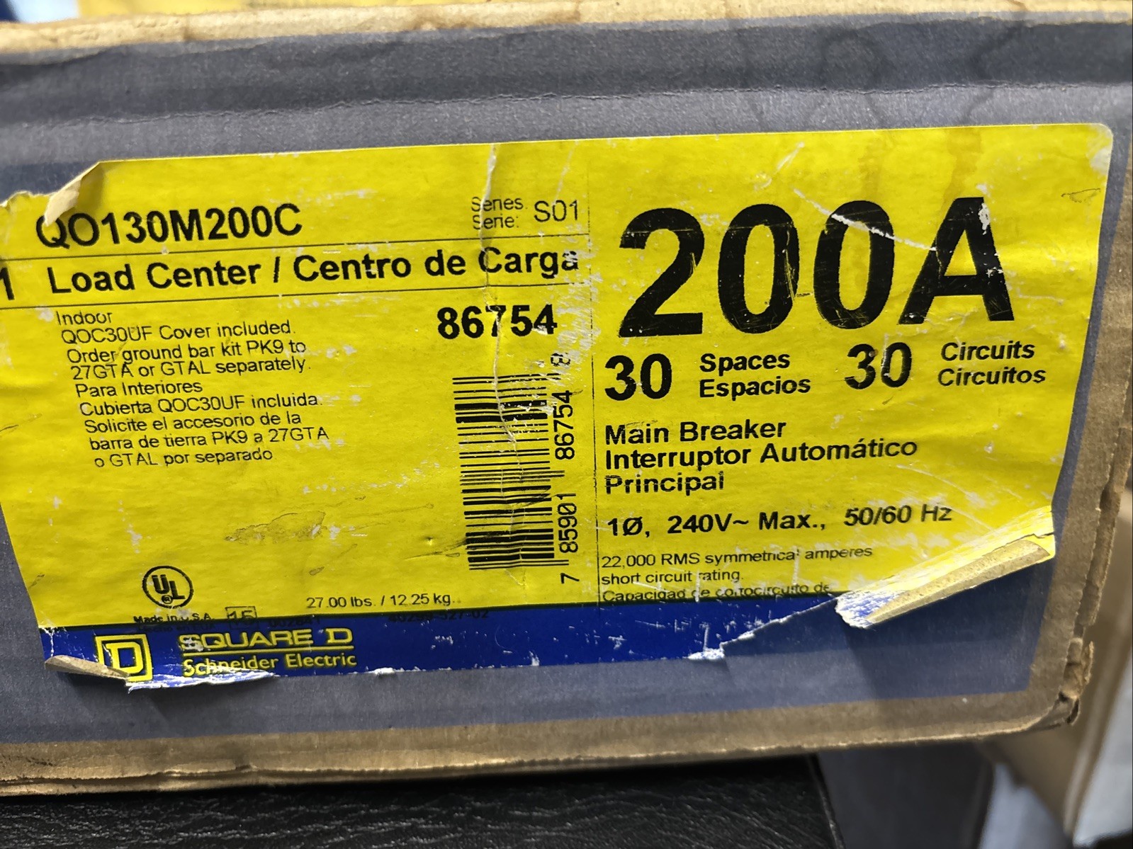 QO130M200C 200 A 30 Circuit Square D Load Center. Brand New In Box