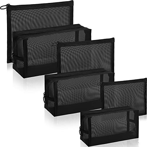 6 Pieces Mesh Makeup Bags Mesh Cosmetic Bag Portable Travel Organizing Zipper Po
