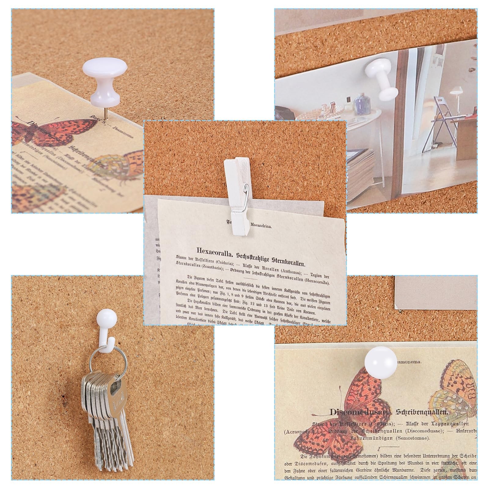 BESARME 200 Pieces Push Pins Set, 5 Types White Thumb Tacks Cute Decorative P…