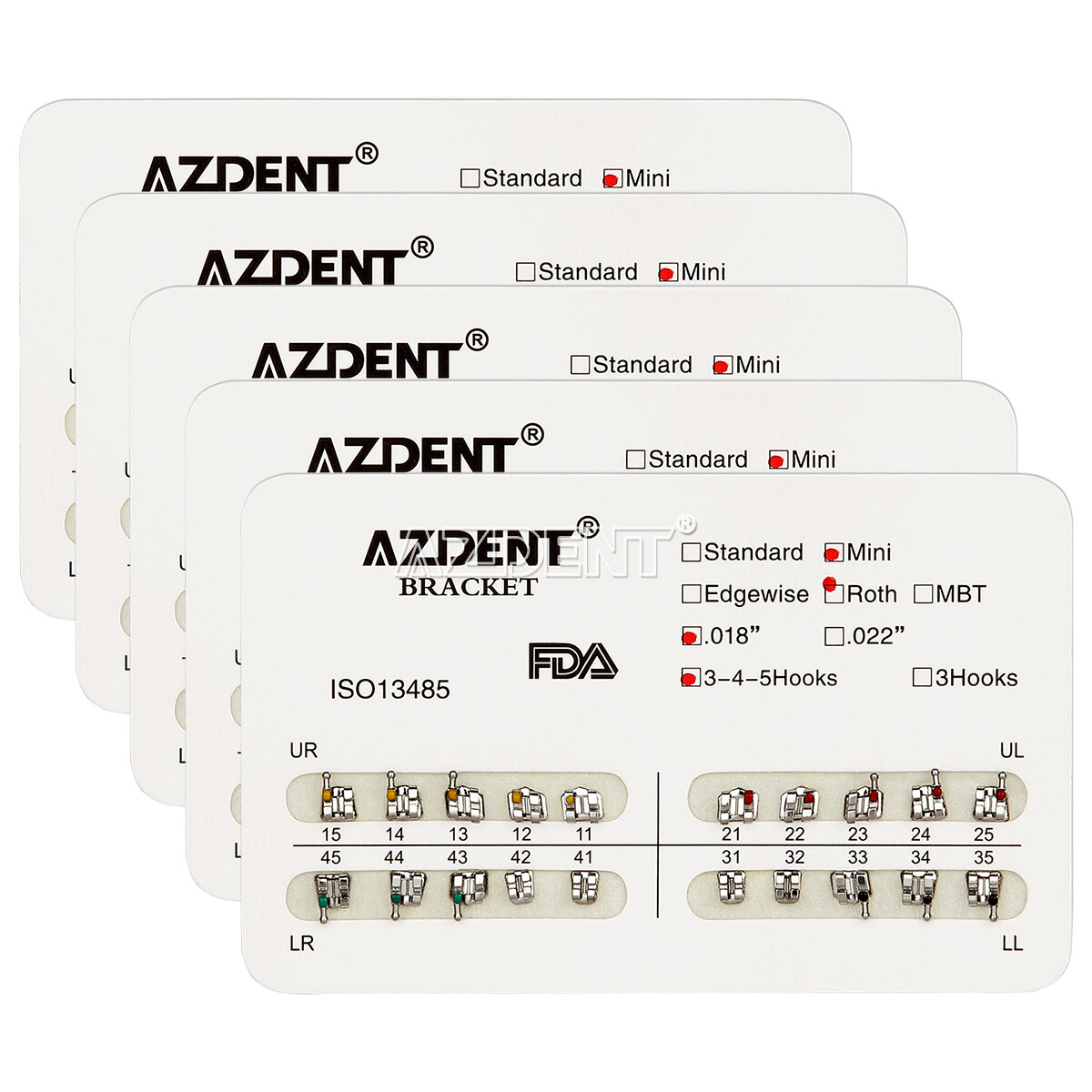 Dental Orthodontic Bracket Braces Mini Roth/MBT Slot .022/.018 3-4-5 Hooks USA