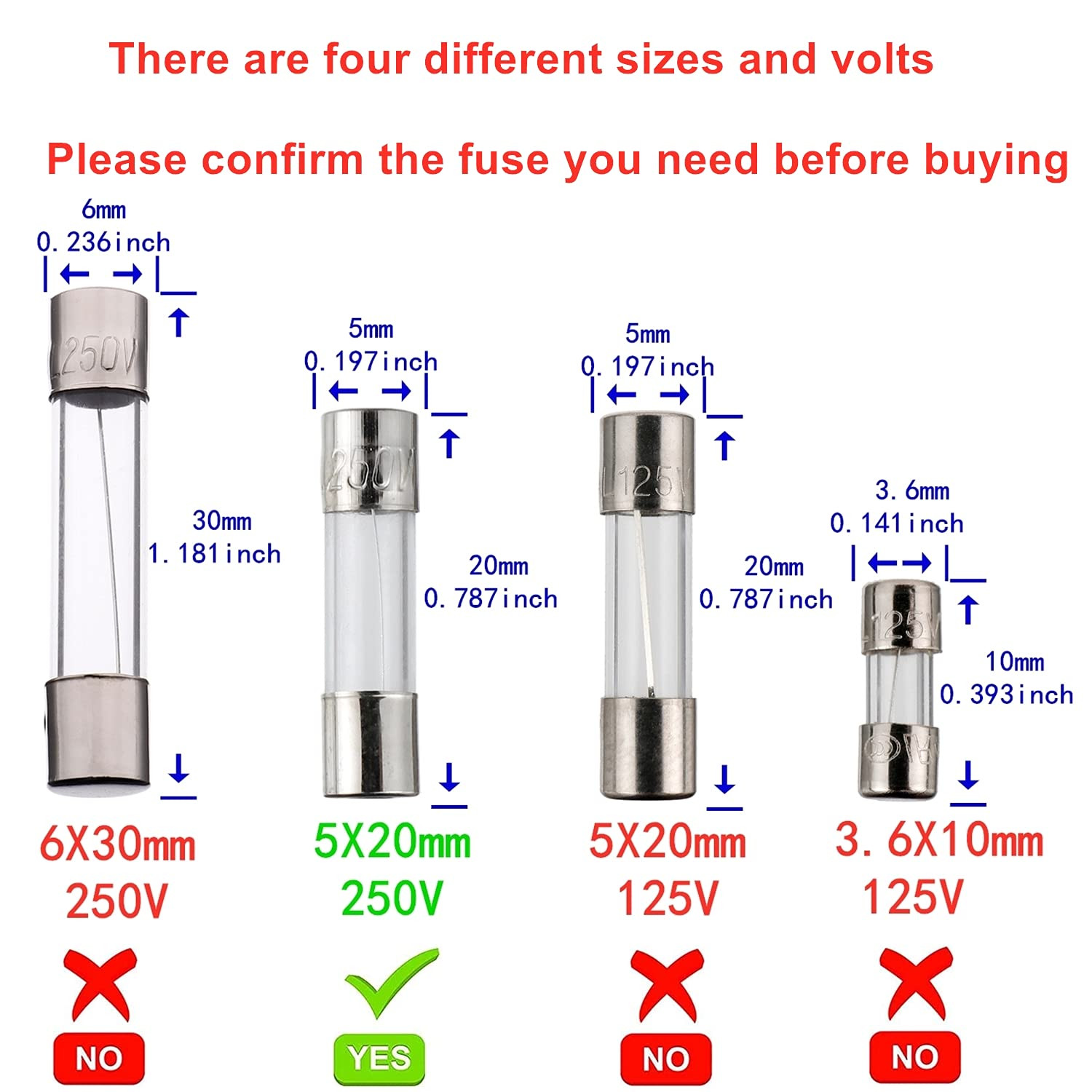 T0.5AL250V 5x20mm 0.5A 250V Slow Blow Fuses 0.5 Amp 250 Volt 0.2 x 0.78 Inch Gla