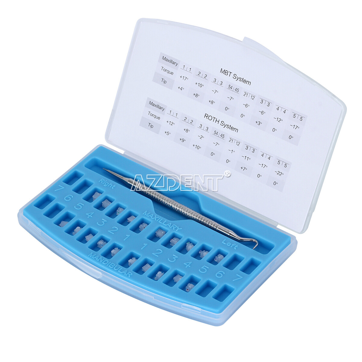 AZDENT Dental Self-Ligating Ceramic Bracket Braces Tool MBT Roth 0.022 Hooks 345