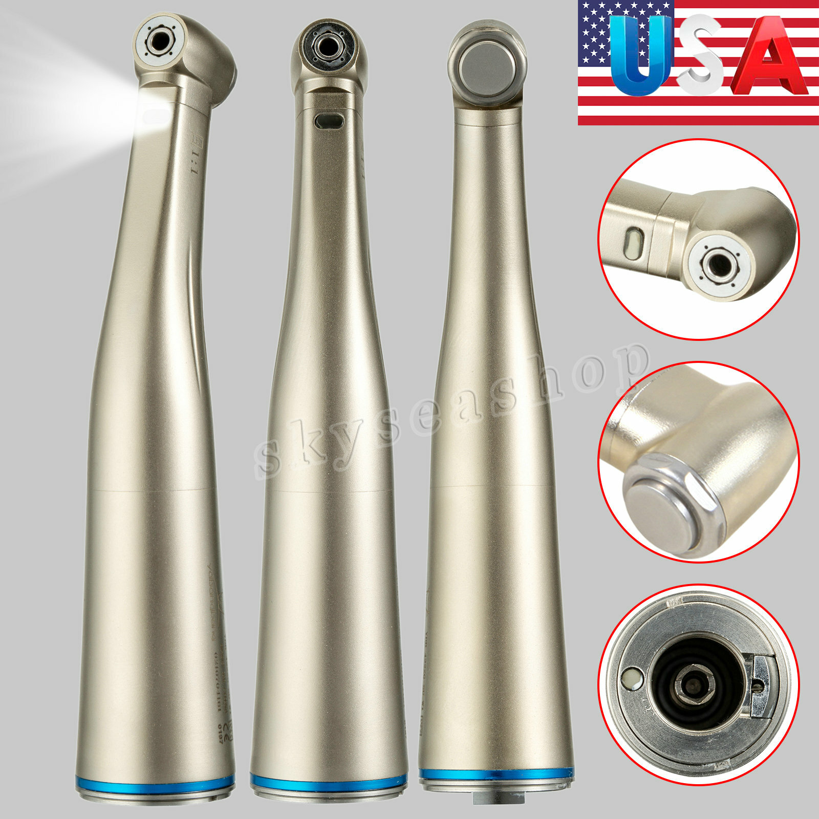 Dental Contra Angle Handpiece 1:1 LED Fiber Optic Low Speed φ2.35mm Fit NSK X25