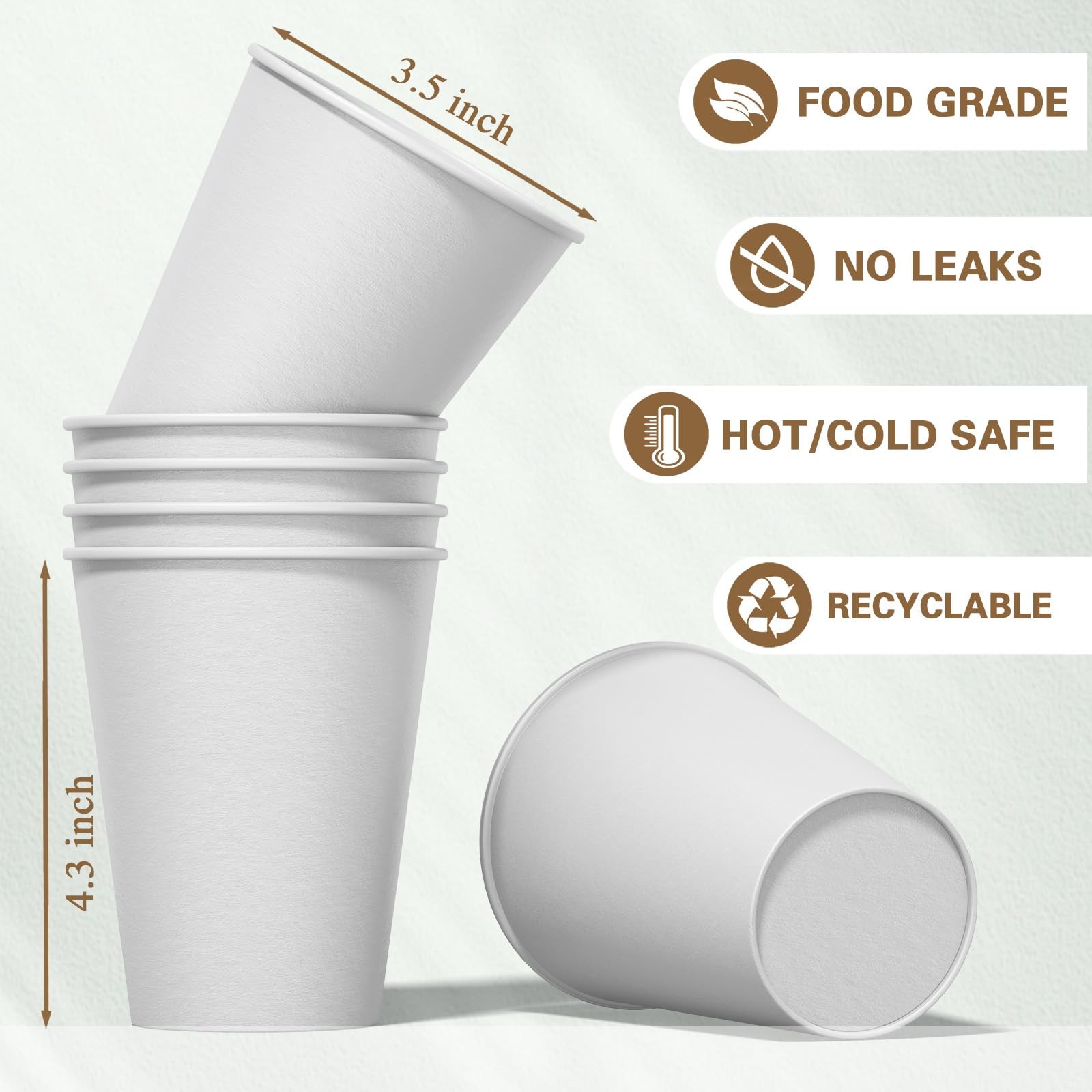 100 Count 12 Oz Paper Cups, Hot Paper Coffee Cups 12 Oz, Leak-Proof Disposable C