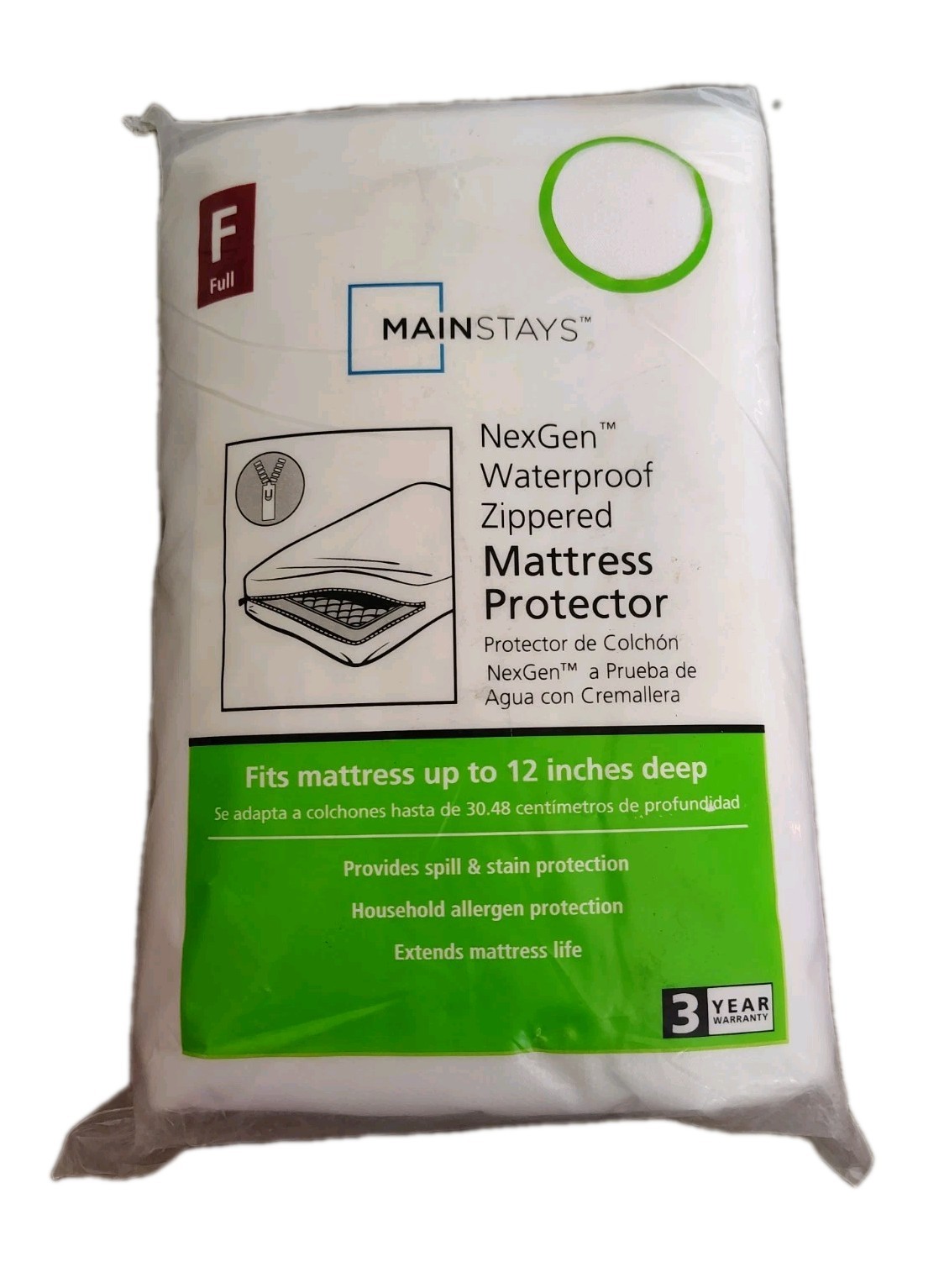 Mainstays NexGen Waterproof Zippered Mattress Protector Full 12″ Deep