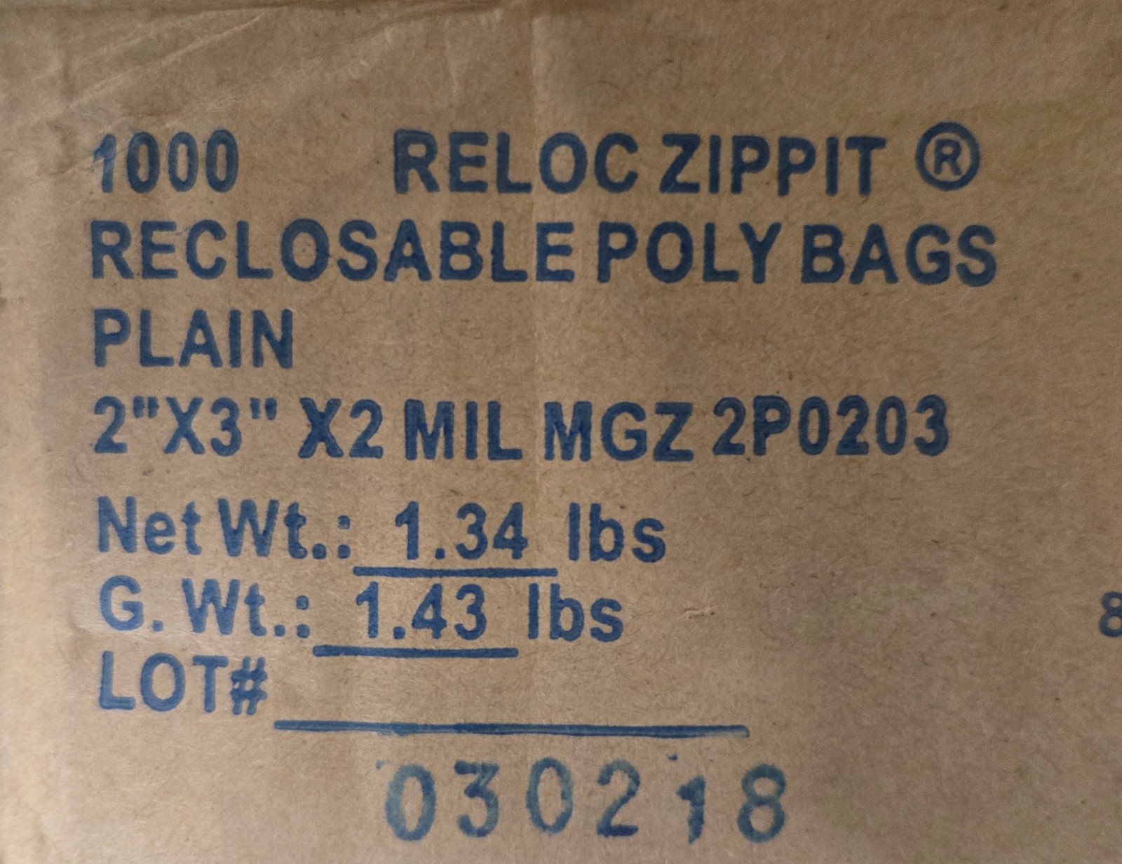 500 Reloc Zippit 2″x3″ 2M reclosable zip bags 5 bags of 100, New
